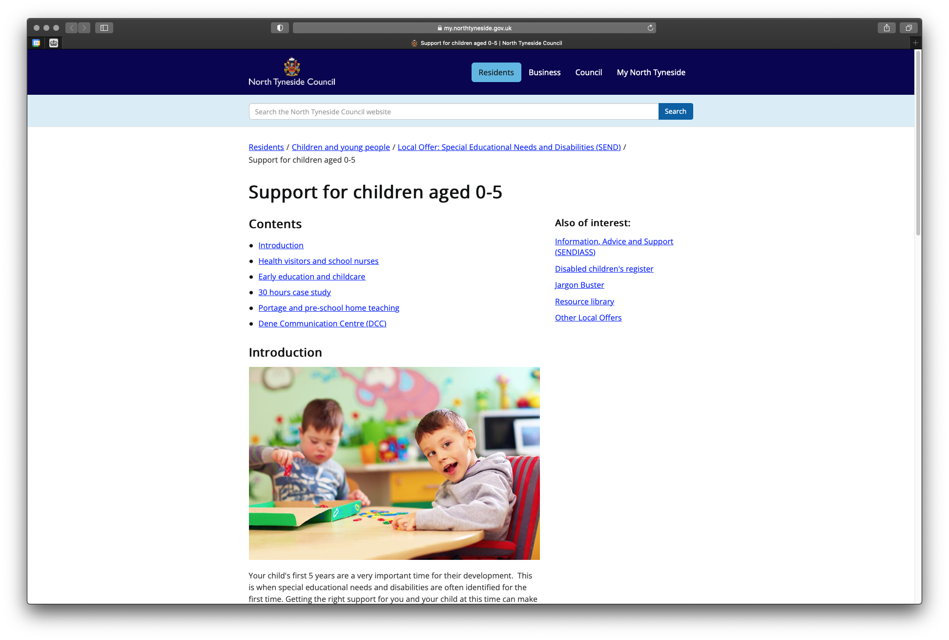 Support for children aged 0-5